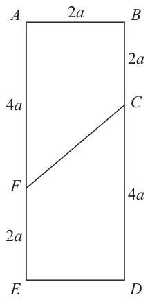 Figure 1: rectangle ABDE with AB = 2a, BC = 2a, CD = 4a, AF = 4a, FE = 2a and line FC