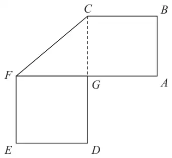 Figure 2: lamina folded along FC so that CBAG lies above FG, with square FGDE below