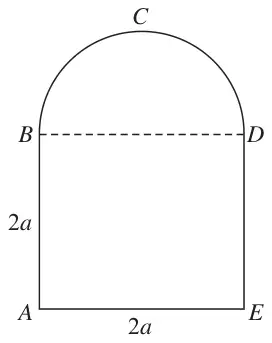 Figure 2: square ABDE of side 2a with semicircle BCD on diameter BD