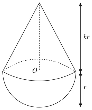 Figure 1: cone of height kr on a hemisphere of radius r, O the centre of the common plane face