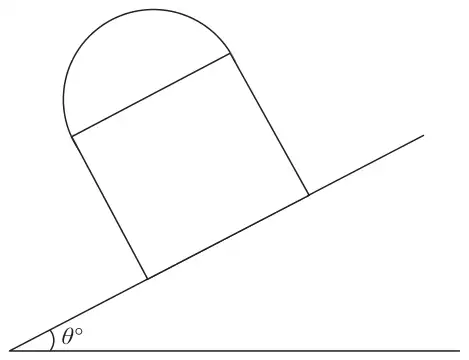 Figure 3: the solid standing on its circular face on a plane inclined at theta degrees
