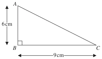 Figure 1: right-angled triangle ABC with AB = 6 cm, BC = 9 cm and the right angle at B