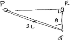 Rod PQ of length 2l with Q vertically below R, angle theta at Q