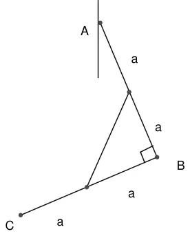 Framework hanging from A: AB of length 2a, BC of length 2a at right angles at B, mid-points joined