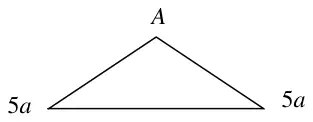 Sketch of triangle with vertex A at the top and equal sides 5a