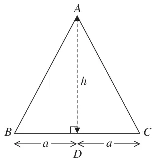 Figure 1: isosceles triangle ABC with BC = 2a, D the mid-point of BC and AD = h